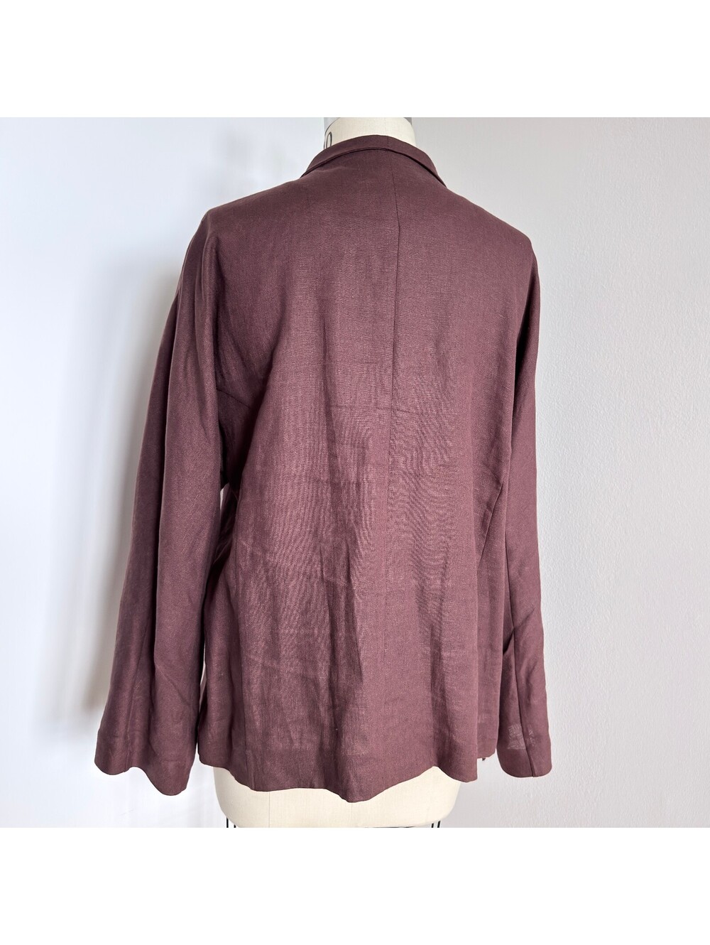 Massimo Dutti Linen Blend Kimono Jacket with Tie Detail - Chocolate, Size L - Picture 3 of 8